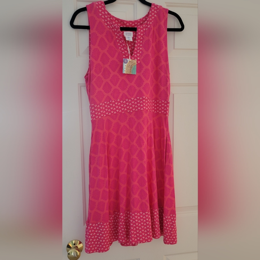 Sigrid Olsen Fit & Flare Dress Size M Pink Seashell Jersey Knit Pockets Nwt